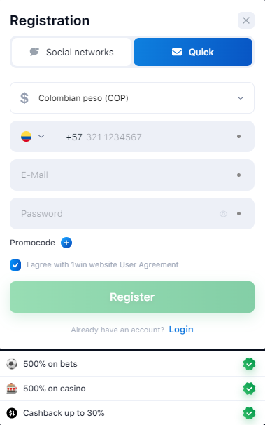registro 1win Colombia